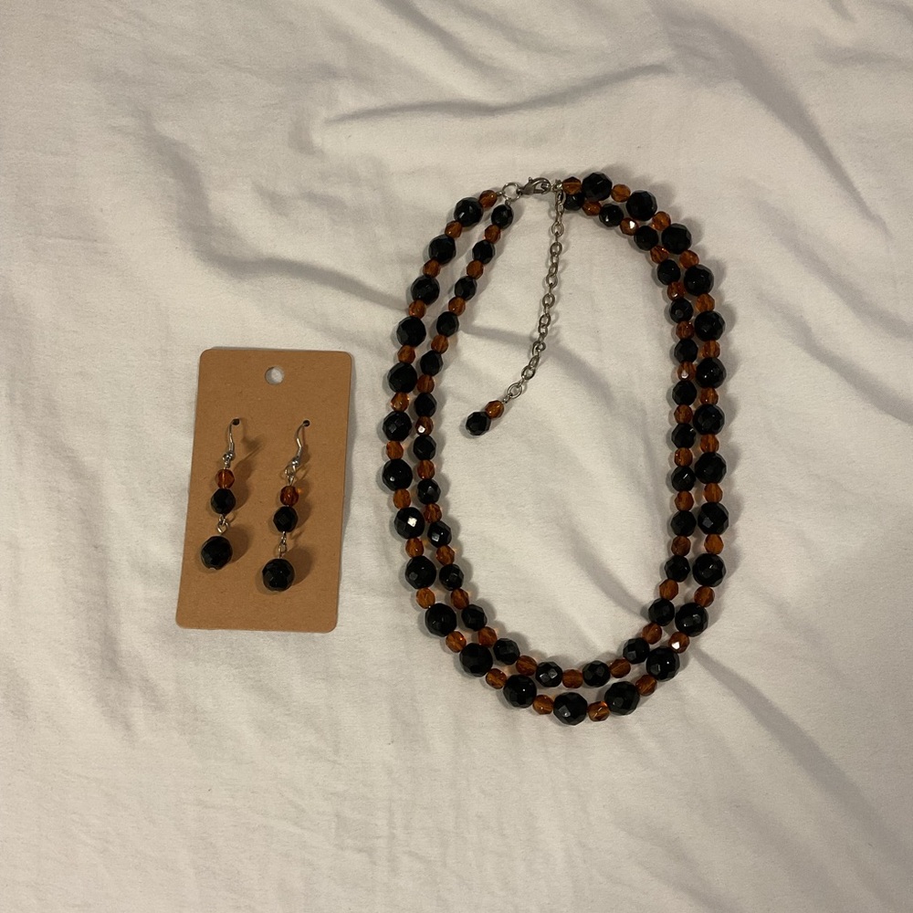 Elegant Black and Brown Beaded Jewelry Set